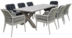 WOODWELL Ε6842ALLEY Set Τραπεζαρία Κήπου ALU &amp; Rope Grey-Μαξιλ.Ανθρακί: Τραπέζι 220x94 + 8 Πολυθρόνες Τραπ:220x94x72 Πολ:62x64x85cm Ε6842