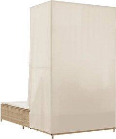 vidaXL Ξαπλώστρα Διπλή Μπεζ από Συνθετικό Ρατάν με Οροφή / Κουρτίνες