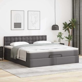 VidaXL Οθωμανικό κρεβάτι με στρώματα & LEDs Γκρι Faux Leather