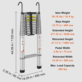VEVOR Telescoping Ladder Aluminum Extension Step 18.5 ft Multi-purpose Portable