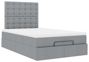 vidaXL Οθωμανικό κρεβάτι με στρώμα &amp; LEDs Ανοιχτό γκρι Ύφασμα
