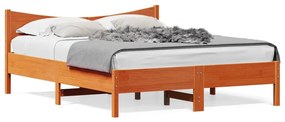 Πλαίσιο Κρεβατιού με Κεφαλάρι Μελί 150x200εκ. Μασίφ Ξύλο Πεύκου - Καφέ