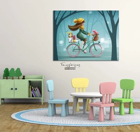 Παιδικός πίνακας σε καμβά κορίτσι με ποδήλατο KNV066 30cm x 40cm