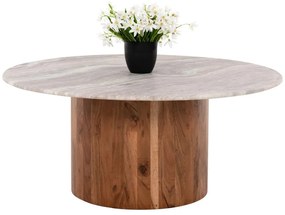 Τραπέζι Σαλονιού Formel HM9672 Φ80x36cm Από Ξύλο Ακακίας & Μάρμαρο Natural-White Μάρμαρο, Ξύλο