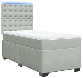 vidaXL Κρεβάτι Boxspring με Στρώμα Ανοιχτό Γκρι 100x200 εκ. Βελούδινο