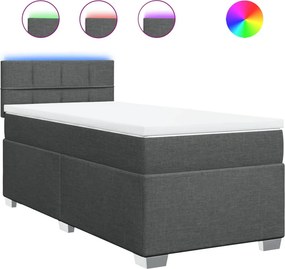 vidaXL Κρεβάτι Boxspring με Στρώμα Σκούρο Γκρι 90x190 εκ. Υφασμάτινο
