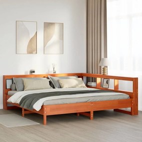 Κρεβάτι Βιβλιοθήκη Χωρίς Στρώμα 180x200 εκ Μασίφ Ξύλο Πεύκου - Καφέ