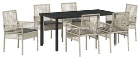 vidaXL Σέτ φαγητού για κήπο με μαξιλάρι 7 pcs Ανοιχτό γκρι Πολυ ράταν