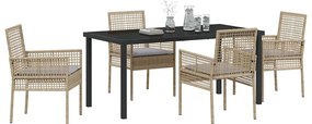 vidaXL Σέτ φαγητού για κήπο με μαξιλάρι 5 pcs Μπεζ Πολυ ράταν