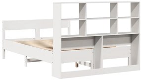 Κρεβάτι Βιβλιοθήκη Χωρίς Στρώμα Λευκό 135x190 εκ Μασίφ Πεύκο - Λευκό