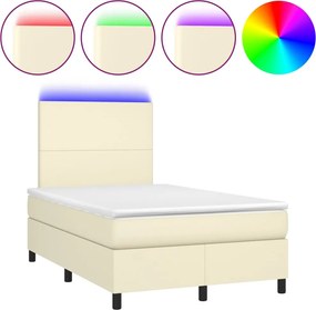 vidaXL Κρεβάτι Boxspring με Στρώμα &amp; LED Κρεμ 120x200 εκ. Συνθ. Δέρμα