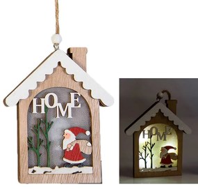 Χριστουγεννιάτικο Ξύλινο Στολίδι Σπιτάκι Φωτιζόμενο 12cm 236108c