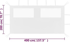 vidaXL Πλαϊνό Τοίχωμα για Κιόσκι με Παράθυρα Λευκό 4 x 2 μ.