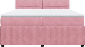 vidaXL Κρεβάτι Boxspring με Στρώμα Ροζ 200x200 εκ. Βελούδινο