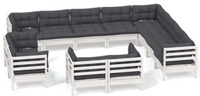 vidaXL Σαλόνι Κήπου Σετ 12 Τεμαχίων Λευκό από Ξύλο Πεύκου με Μαξιλάρια