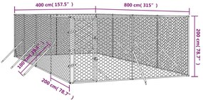 vidaXL Κλουβί Σκύλου Εξωτερ. Χώρου Ασημί 4x8x2 μ. από Γαλβαν. Ατσάλι