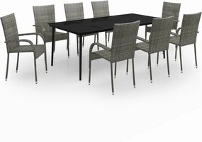 vidaXL Σετ Τραπεζαρίας Κήπου 9 Τεμαχίων Γκρι / Μαύρο