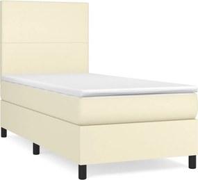 vidaXL Κρεβάτι Boxspring με Στρώμα Κρεμ 90x200 εκ. από Συνθετικό Δέρμα