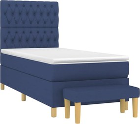 vidaXL Κρεβάτι Boxspring με Στρώμα Μπλε 90x200 εκ.Υφασμάτινο
