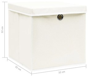 vidaXL Κουτιά Αποθήκευσης με Καπάκια 4 τεμ Λευκά 32x32x32εκ Υφασμάτινα