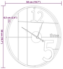 Ρολόι Τοίχου Μαύρο Ø50 εκ. Σιδερένιο - Μαύρο
