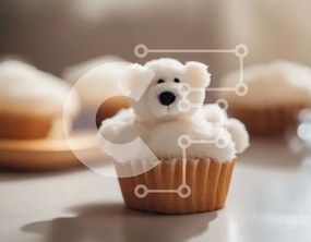 Intra Συλλεκτικό Ξύλινο Παζλ Plywood  4mm - Λευκό Teddy Bear Cupcake με διακόσμηση από βαμβακερή μπάλα Σε Ξύλινο Κουτί - Διαστάσεις: 10x10 cm – 25 κομμάτια