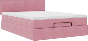 vidaXL Οθωμανικό κρεβάτι με στρώμα ροζ 140x200cm Βελούδο