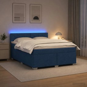 vidaXL Κρεβάτι Box Spring με Στρώμα και LED Μπλε 160 x 200 cm Ύφασμα