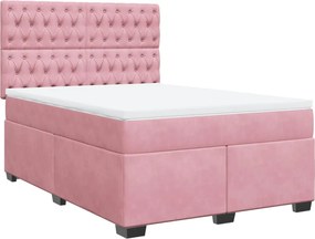 vidaXL Κρεβάτι Boxspring με Στρώμα Ροζ 140x190 εκ. Βελούδινο