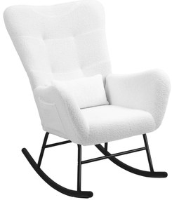 HOMCOM Πολυθρόνα λικνίσματος, βελούδινη επένδυση, μαξιλάρι οσφυϊκής χώρας, αντιολισθητική, έως 120 kg, λευκό