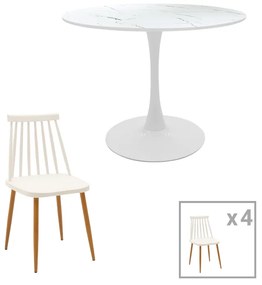 Intrahome Τραπεζαρία Aurora-Balou I Intrahome σετ 5τεμ pp-mdf σε λευκό μαρμάρου απόχρωση Φ120x75εκ | SKU: INTRAPA-311112123