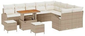 vidaXL Σετ Καναπέ Κήπου με μαξιλάρι 12 pcs Μπεζ Πολυ ράταν