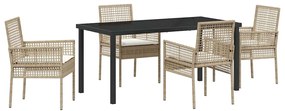 vidaXL Σέτ φαγητού για κήπο με μαξιλάρι 5 pcs Μπεζ Πολυ ράταν