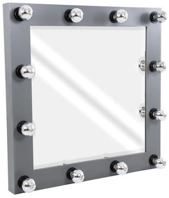 MIRROR-80x80-6 GloboStar® MAKEUP MIRROR-80x80-6 Μοντέρνος Καθρέπτης Μακιγιάζ με Πλαίσιο Φυσικού Ξύλου με Διακόπτη On/Off 12 x E27 AC220-240V - Μ80 x Π7 x Υ80cm - Γκρι Ανθρακί