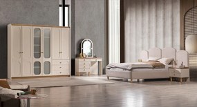 Stewehome Πολυτελής Κρεβατοκάμαρα MDF με Αποθηκευτικό Χώρο –μπεζ 160x200 cm