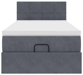 vidaXL Οθωμανικό κρεβάτι με στρώμα &amp; LEDs Σκούρο γκρι 90x190cm Velvet