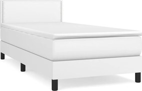 vidaXL Κρεβάτι Boxspring με Στρώμα Λευκό 100x200εκ.από Συνθετικό Δέρμα