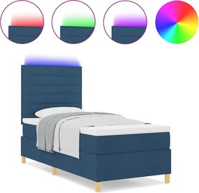 vidaXL LED Κρεβάτι με βάθρο με στρώμα Μπλε 100 x 200 cm ύφασμα