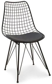 058-000024 Καρέκλα Taj pakoworld μέταλλο μαύρο-μαξιλάρι PVC μαύρο 49,0x58,0x88,5εκ METAL WIRE - PVC CUSHION BLACK, 1 Τεμάχιο