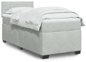 vidaXL Κρεβάτι Boxspring με Στρώμα Ανοιχτό Γκρι 90x190 εκ. Βελούδινο