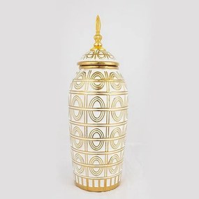 Βάζο Κεραμικό 752-20037 15x15x42.5cm White-Gold Estheti Home Κεραμικό