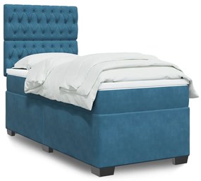Κρεβάτι Boxspring με Στρώμα Μπλε 100x200 εκ. Βελούδινο - Μπλε