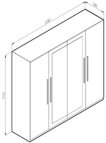 Τετράφυλλη Ντουλάπα Ρούχων BERINDA Light Artwood/Anthracite με Καθρέπτη 228x58x214