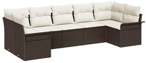 vidaXL Σετ Καναπέ Κήπου με μαξιλάρι 7 pcs Καφέ Πολυ ράταν