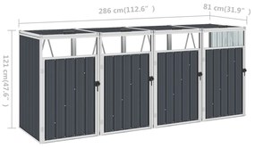 vidaXL Πλαίσιο Τετραπλό για Κάδους Ανθρακί 286 x 81 x 121 εκ. Ατσάλινο