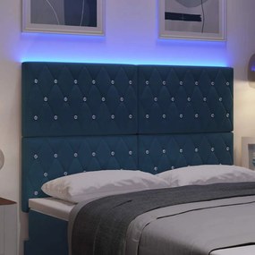 vidaXL Κεφαλάρι LED με φώτα λωρίδας LED Σκούρο Μπλε 144 cm Βελούδο