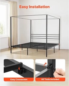VEVOR King Size Canopy Bed Frame Metal Canopy Bed with Four Posters Black