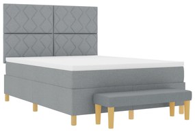vidaXL Κρεβάτι με Σπρινγκ με Στρώμα & Πάγκο Ελαφρύ Γκρι 140x190 cm Ύφασμα