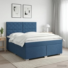 vidaXL Κρεβάτι box spring με στρώμα Μπλε 180 x 200 cm Ύφασμα