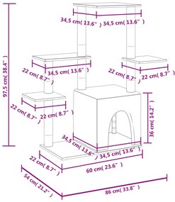 vidaXL Γατόδεντρο Aνοιχτό Γκρι 97,5 εκ. με Στύλους Ξυσίματος από Σιζάλ